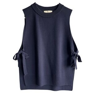 Sezane La Maille Cory Jumper Merino Navy Blue Side Tie XS S252PUL061B